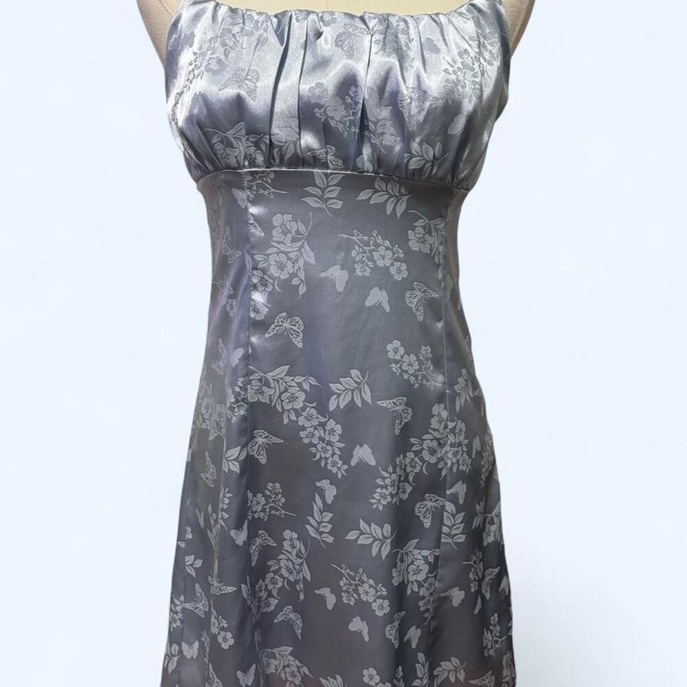 Beverly & Beck Blue Satin Butterfly Floral Mini Dress